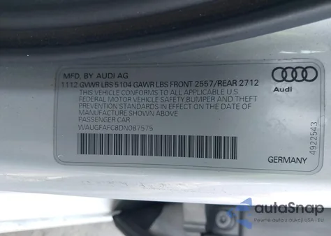 2013 Audi A6 2.0T Premium из США, поврежденный, VIN WAUGFAFC8DN087575